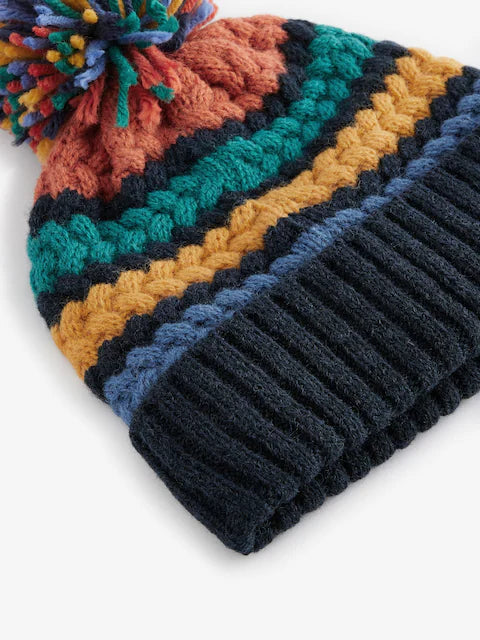 Rainbow Stripe Baby Knitted Pom Hat