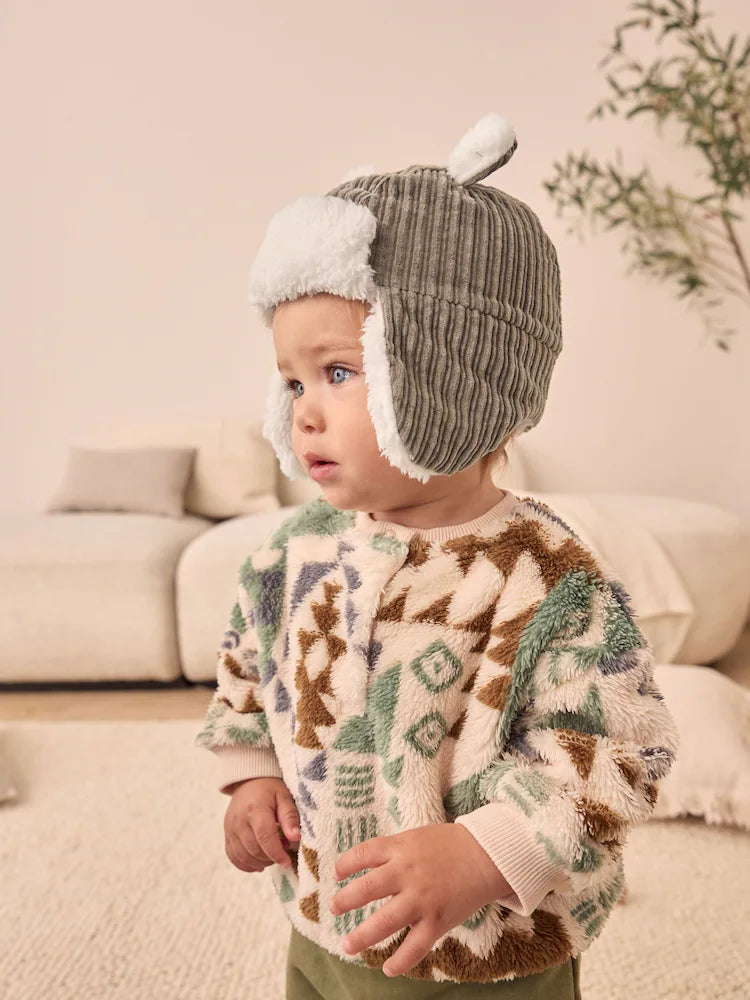Khaki Green Corduroy Baby Trapper Hat