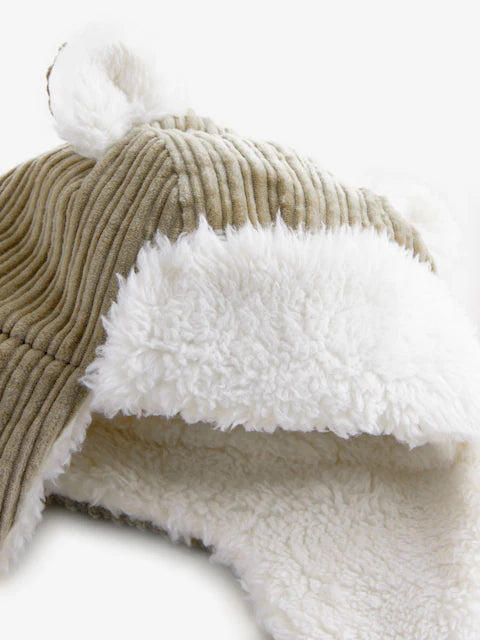 Khaki Green Corduroy Baby Trapper Hat