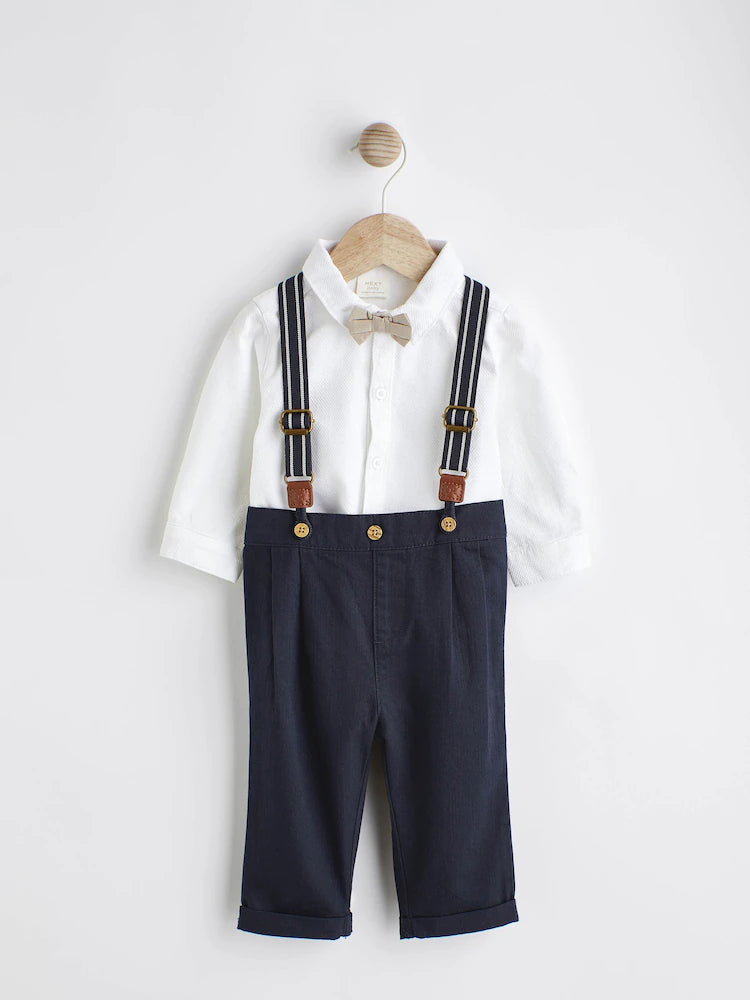 Navy Blue Baby Shirt Trousers and Braces Set 4 Piece