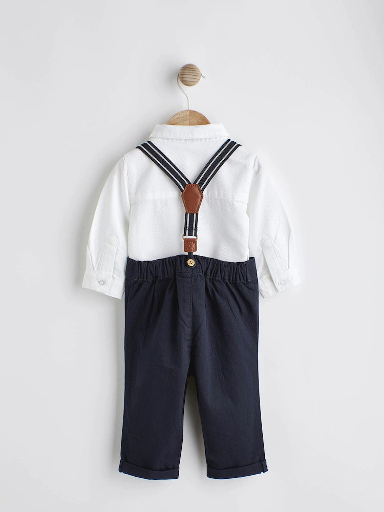 Navy Blue Baby Shirt Trousers and Braces Set 4 Piece