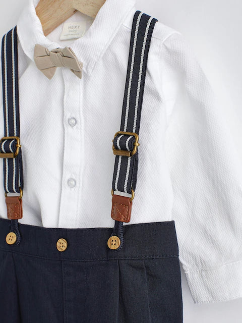Navy Blue Baby Shirt Trousers and Braces Set 4 Piece