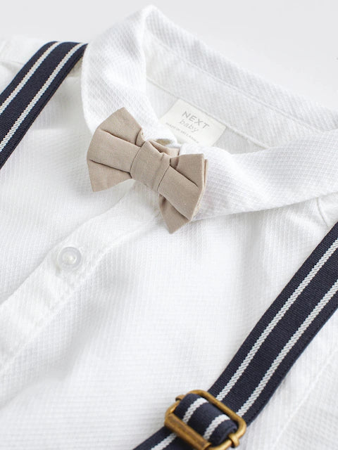 Navy Blue Baby Shirt Trousers and Braces Set 4 Piece