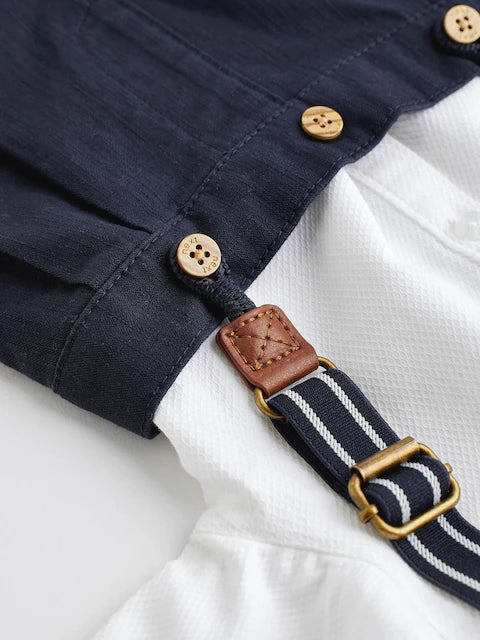 Navy Blue Baby Shirt Trousers and Braces Set 4 Piece