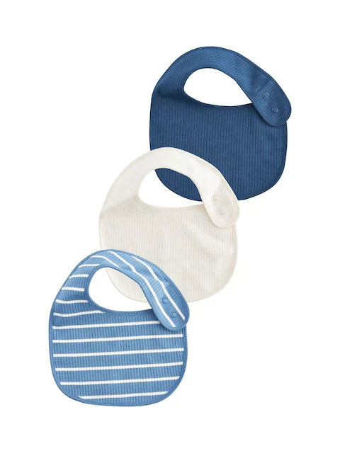 Blue/Cream Baby 100% Cotton Bibs & Caps 3 Pack