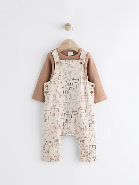 Neutral Tiger Jersey Baby Dungarees And Bodysuit Set