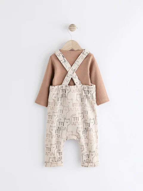 Neutral Tiger Jersey Baby Dungarees And Bodysuit Set