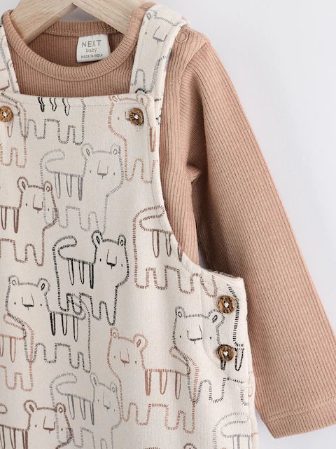 Neutral Tiger Jersey Baby Dungarees And Bodysuit Set