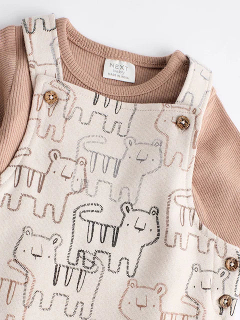 Neutral Tiger Jersey Baby Dungarees And Bodysuit Set