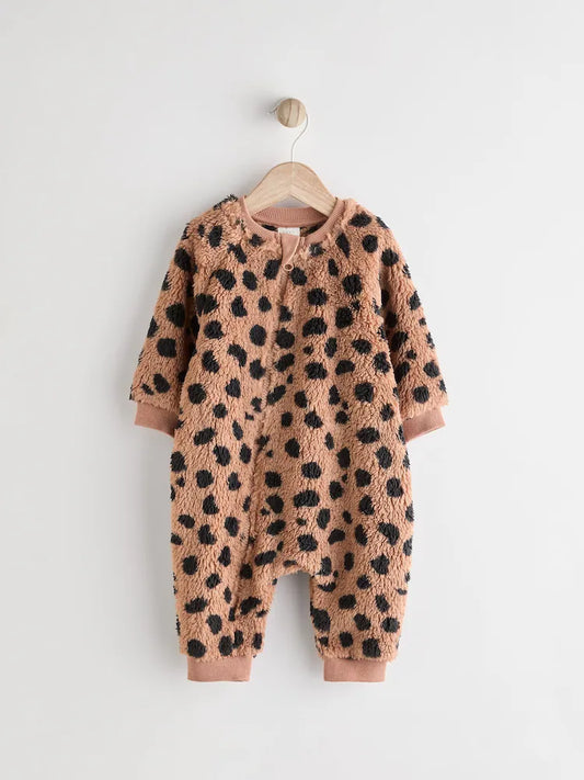 Brown Heavyweight Fleece Baby Zip Sleepsuit