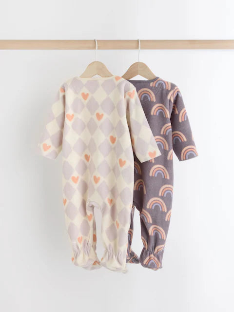 Purple Baby Microfleece Zip Sleepsuits 2 Pack