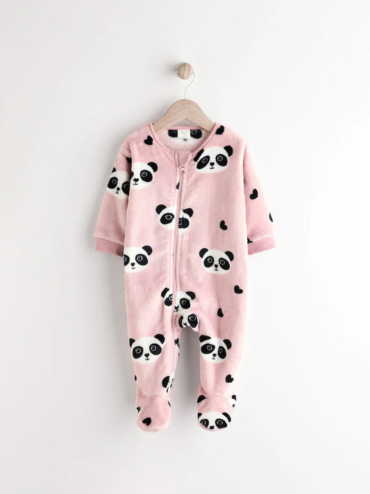 Pink panda Baby Zip Fleece Sleepsuit