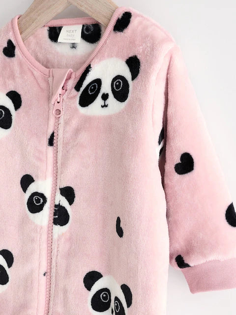 Pink panda Baby Zip Fleece Sleepsuit
