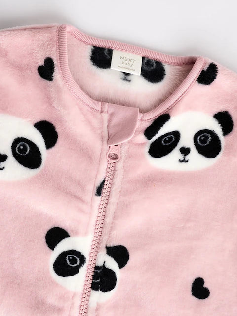 Pink panda Baby Zip Fleece Sleepsuit