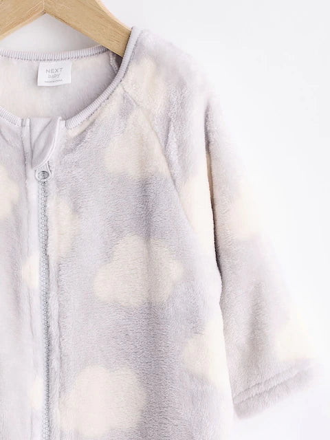 Grey Clouds Baby Fleece Zip Sleepsuit