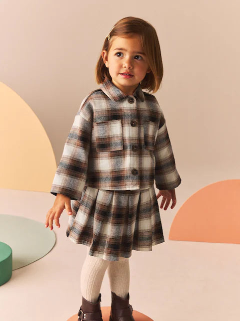 Neutral 100% Cotton Check Shirt and Skirt Set