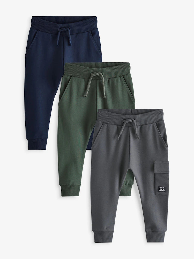 Blue/Dark Green/Charcoal Grey Joggers 3 Pack