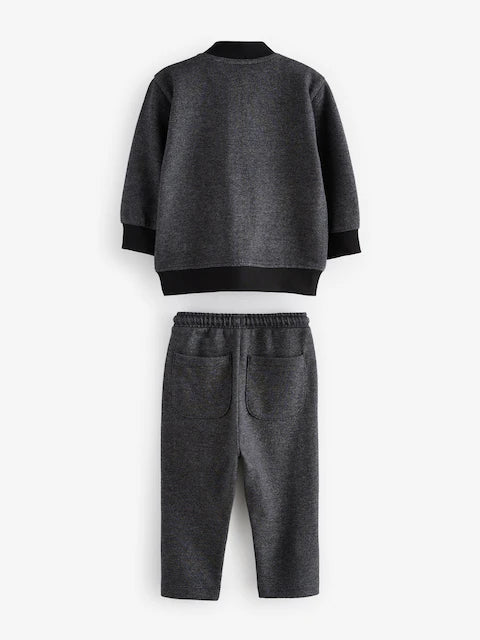 Charcoal Grey 2 Piece Jersey Textured Bomber Jacket and Joggers Set