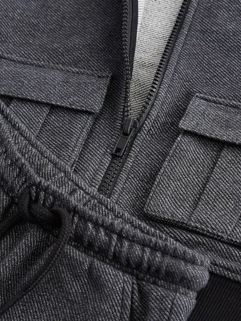 Charcoal Grey 2 Piece Jersey Textured Bomber Jacket and Joggers Set