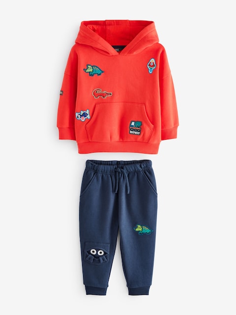 Red/Navy Blue Character Badges Hoodie and Joggers Set