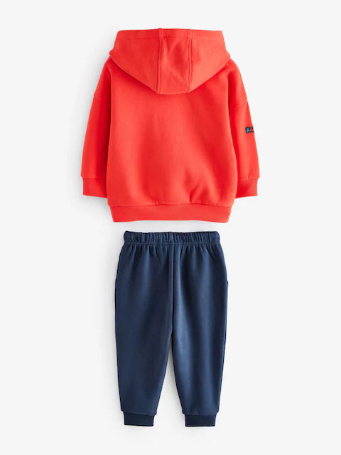 Red/Navy Blue Character Badges Hoodie and Joggers Set