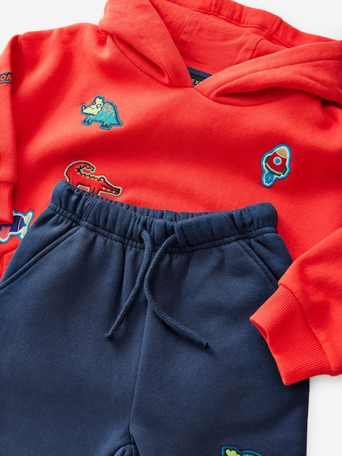 Red/Navy Blue Character Badges Hoodie and Joggers Set