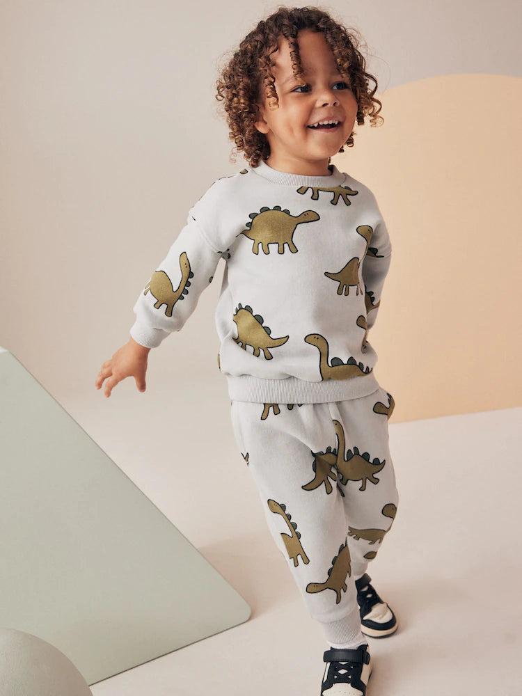Mineral Blue Dinosaurs All-Over Print Character Sweatshirt and Joggers Set