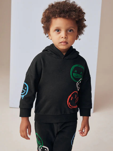 Black Graffiti All-Over Printed Hoodie and Joggers Set