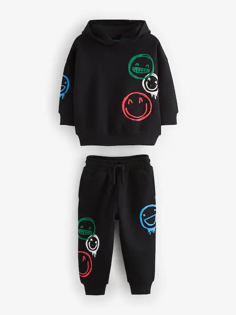 Black Graffiti All-Over Printed Hoodie and Joggers Set