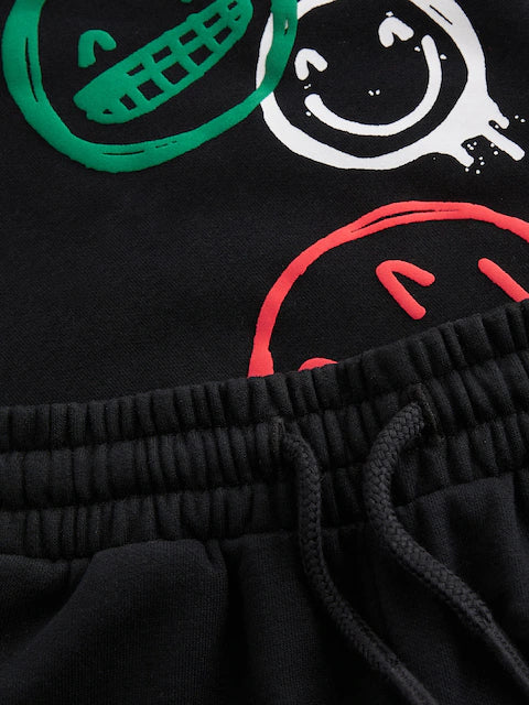 Black Graffiti All-Over Printed Hoodie and Joggers Set