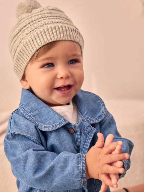 Neutral Baby Knitted Pom Hat