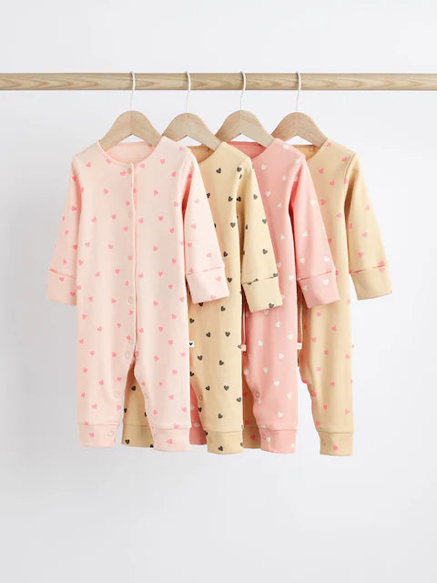 Pink 4 Pack Baby Footless Sleepsuits