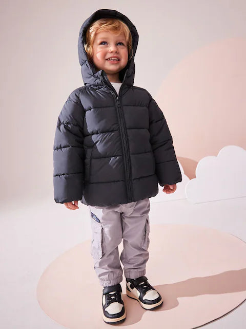 Charcoal Grey Shower Resistant Padded Puffer Coat