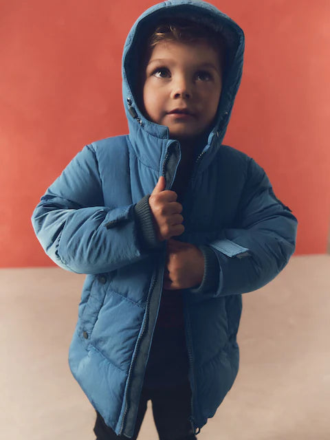 Blue Borg Fleece Lined Shower Resistant Hooded Padded Coat