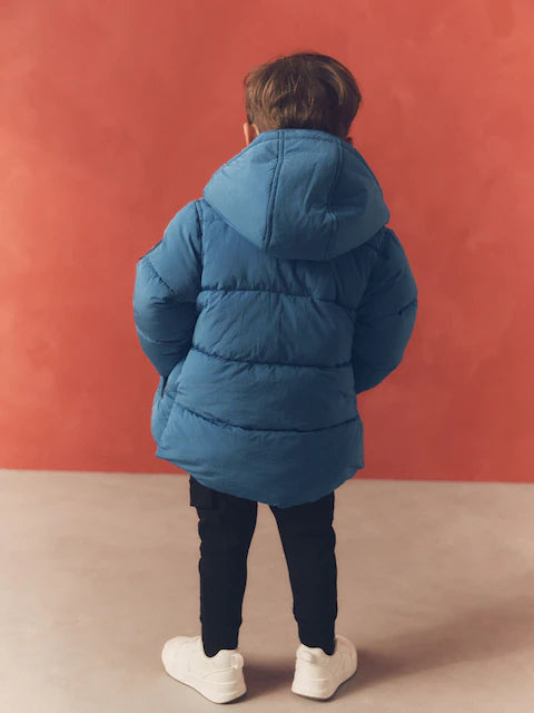 Blue Borg Fleece Lined Shower Resistant Hooded Padded Coat