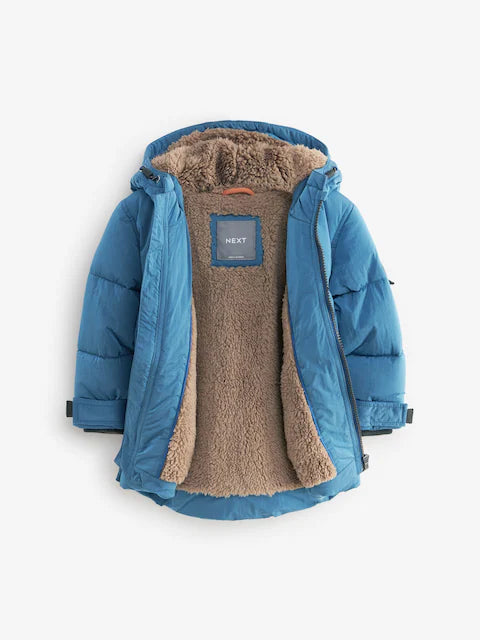 Blue Borg Fleece Lined Shower Resistant Hooded Padded Coat