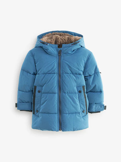 Blue Borg Fleece Lined Shower Resistant Hooded Padded Coat