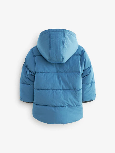 Blue Borg Fleece Lined Shower Resistant Hooded Padded Coat