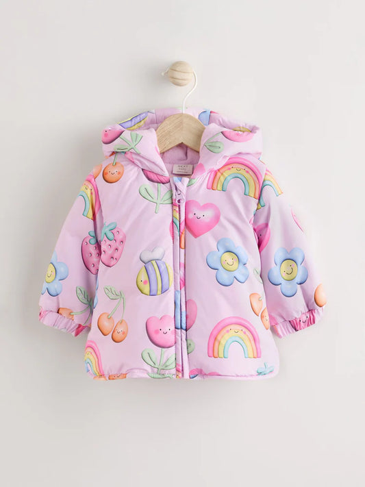 Pink Printed Baby Puffer Coat