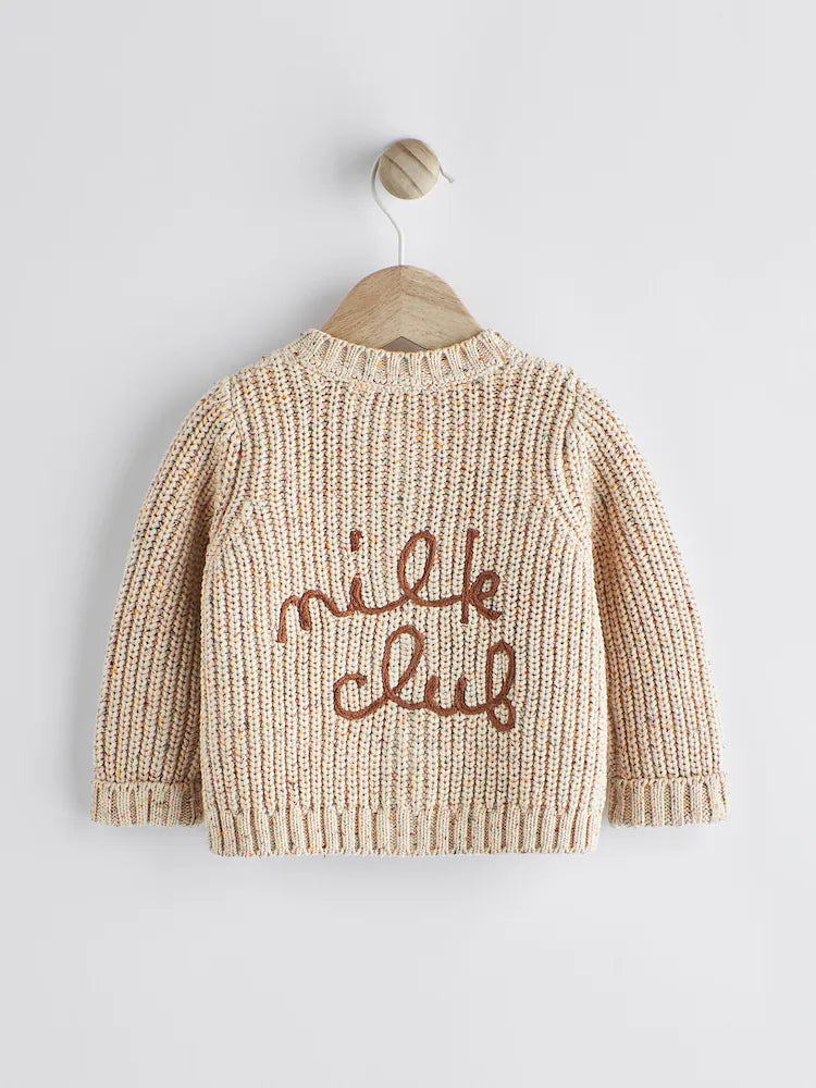 Oatmeal Chunky Knitted Embroidered Baby Cardigan