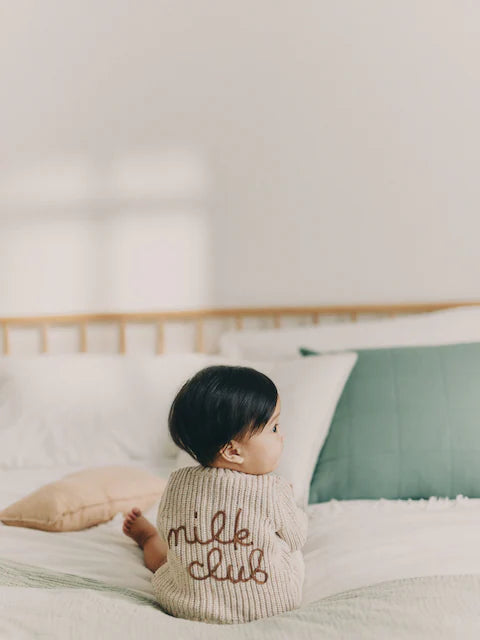 Oatmeal Chunky Knitted Embroidered Baby Cardigan