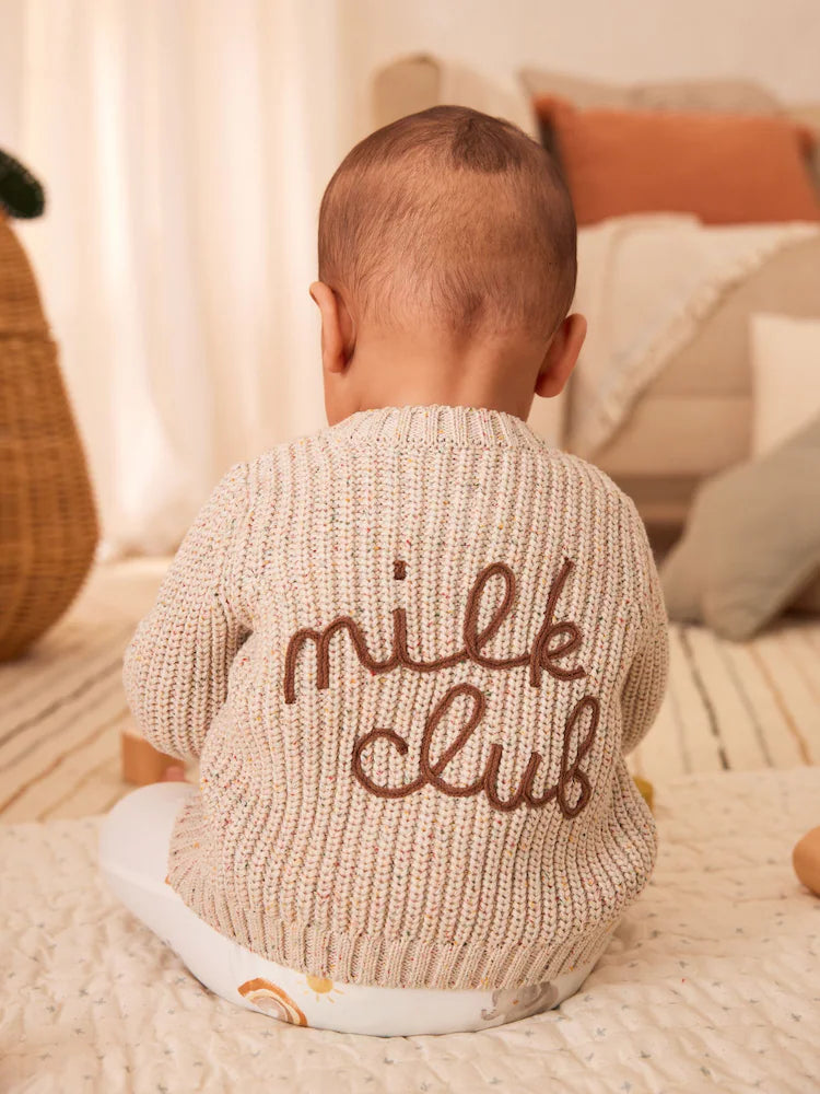 Oatmeal Chunky Knitted Embroidered Baby Cardigan