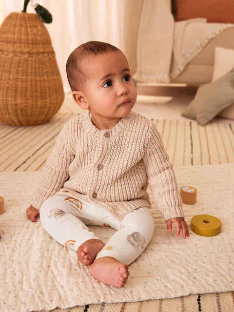 Oatmeal Chunky Knitted Embroidered Baby Cardigan
