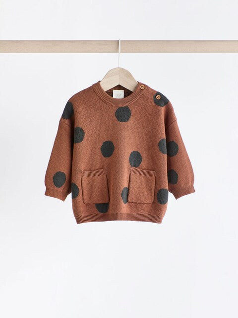 Tan Brown Spot Baby Knitted Jumper and Leggings Set
