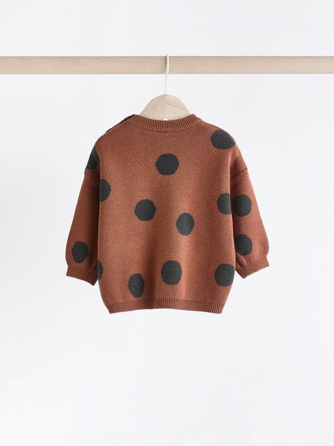 Tan Brown Spot Baby Knitted Jumper and Leggings Set
