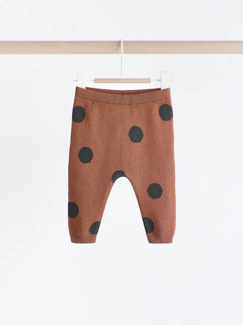 Tan Brown Spot Baby Knitted Jumper and Leggings Set