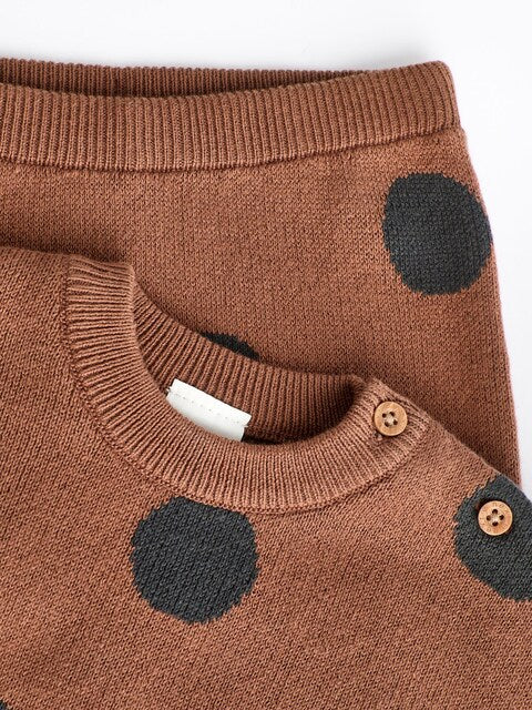 Tan Brown Spot Baby Knitted Jumper and Leggings Set