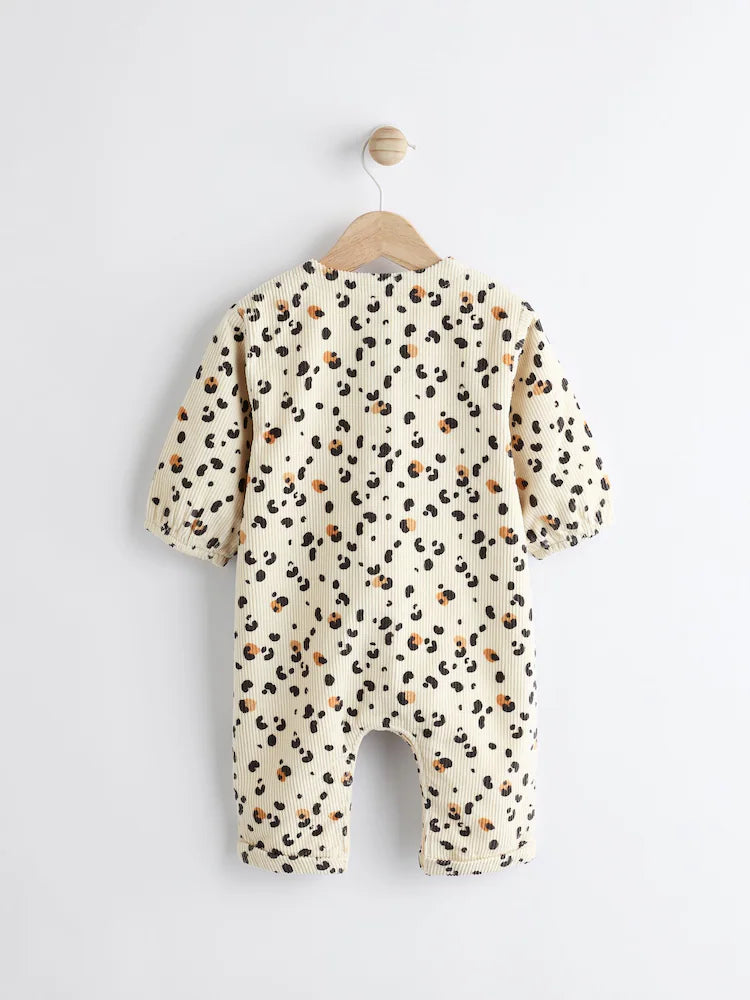 Cream/ Tan Brown Leopard Print Baby Corduroy Romper