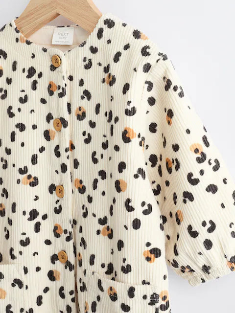 Cream/ Tan Brown Leopard Print Baby Corduroy Romper