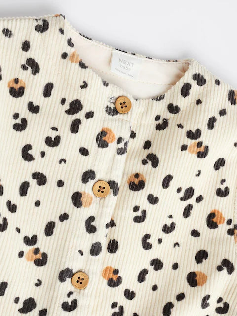 Cream/ Tan Brown Leopard Print Baby Corduroy Romper